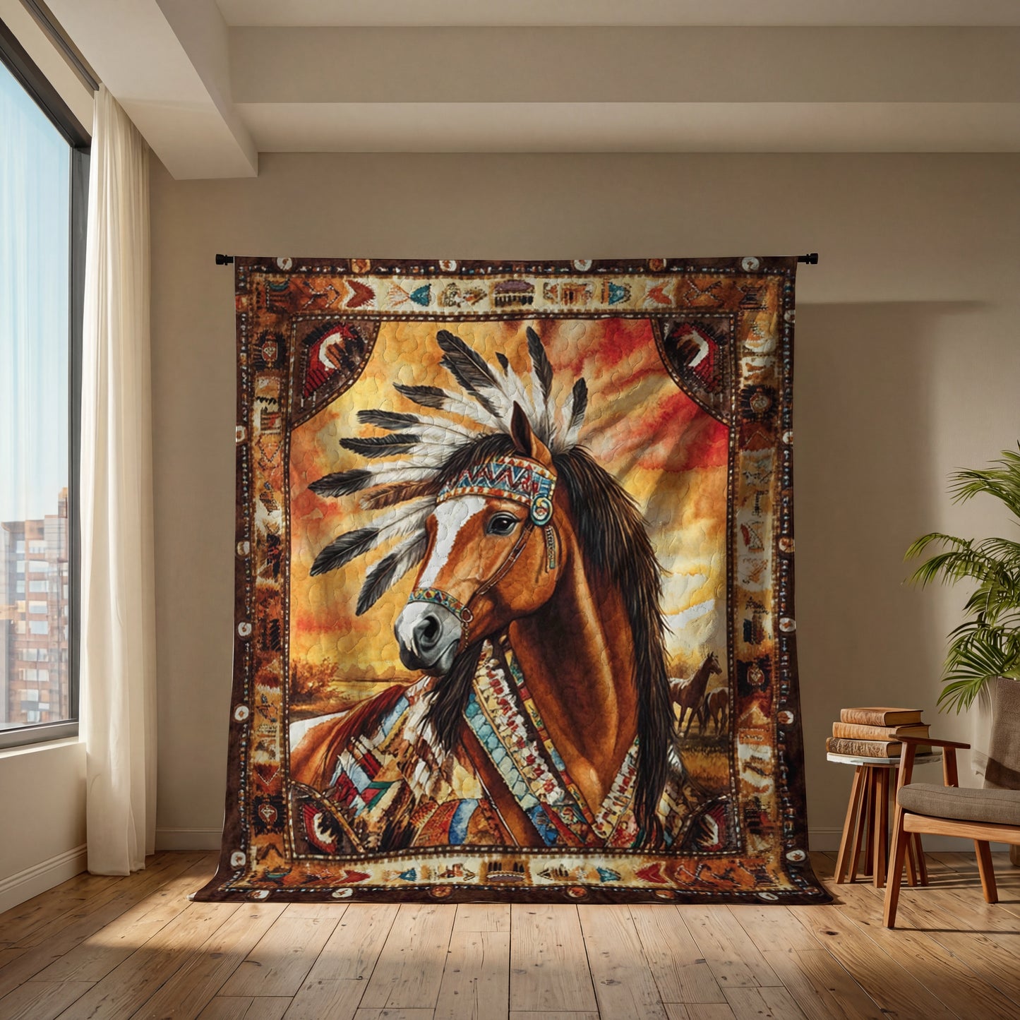 Shineful Flat Print Faux Quilt Blanket Majestic Stallion