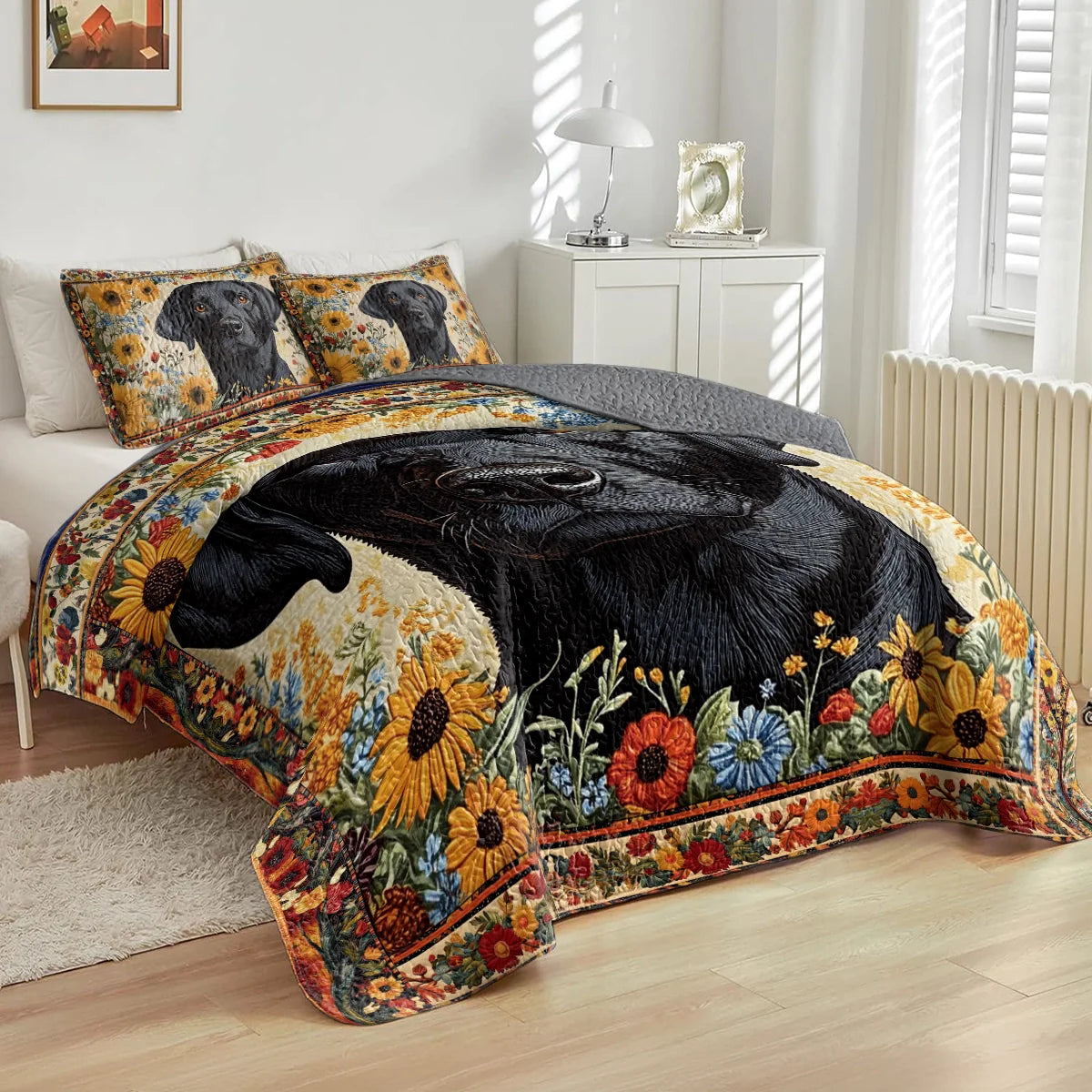 Shineful All Season Quilt 3-Piece Set - Labrador's Floral Tapestry