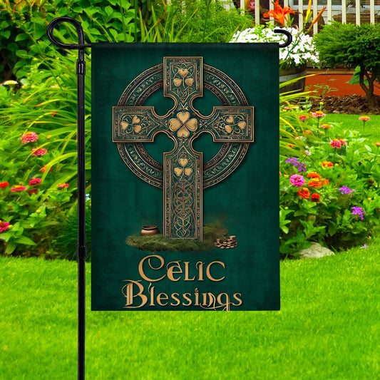 Shineful Gargen Flag 12" x 18" - Celtic Blessings Cross