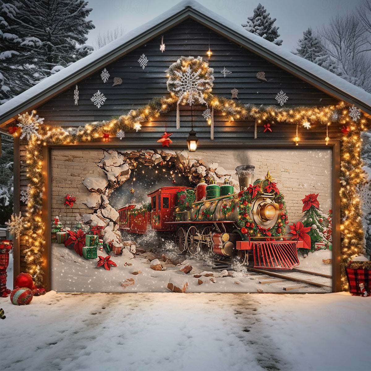 Shineful Garage Door Banner Decoration Christmas Track Burst