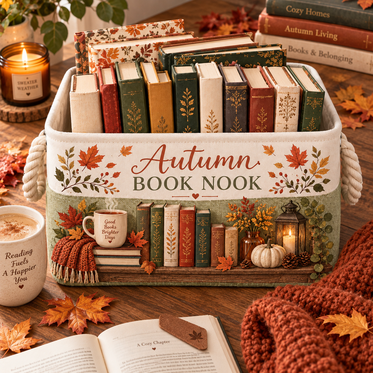 Shineful Cozy Autumn Reading Book Basket