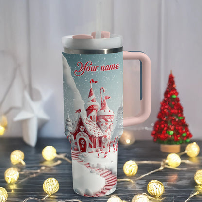 Shineful Glossy Tumbler Personalized Christmas Candy Cane Castle