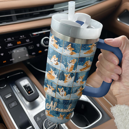 Shineful Personalized Tumbler Corgi Winter Wonderland