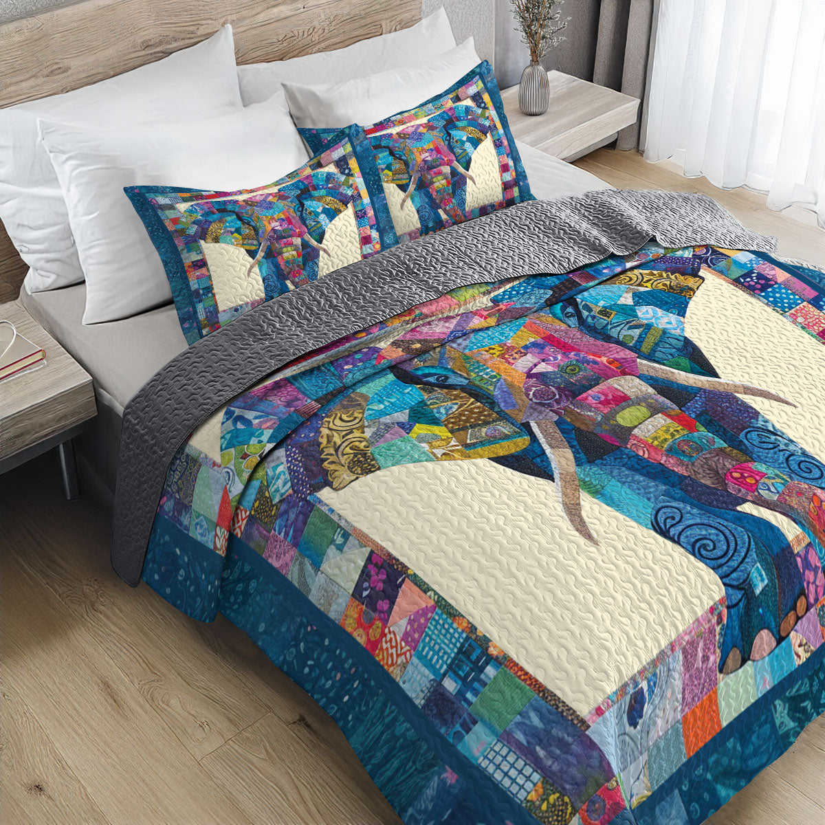 Shineful All Season Quilt 3-Piece Set Elephant Journey Comforter