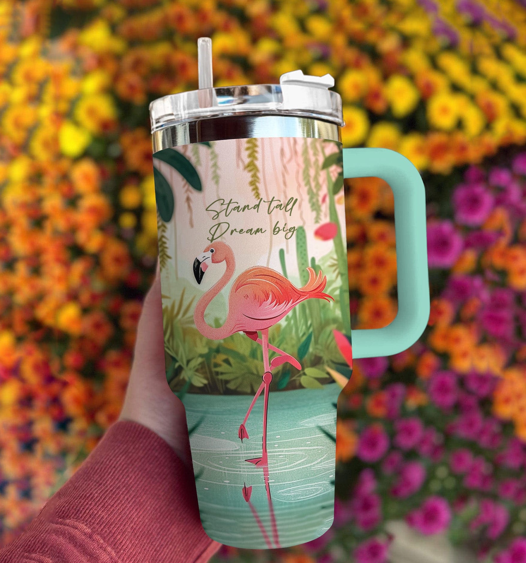 Flamingo 40 Oz Shineful™ Tumbler Stand Tall Dream Big Nl09 Turquoise Blue 40Oz