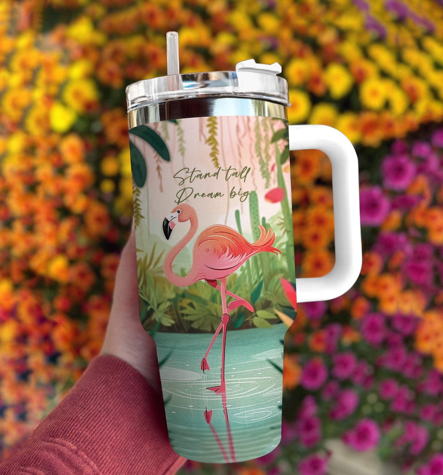Flamingo 40 Oz Shineful™ Tumbler Stand Tall Dream Big Nl09 White 40Oz
