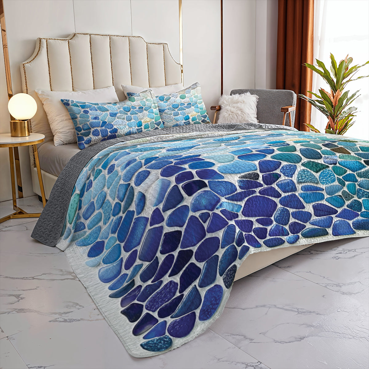Shineful All Season Quilt 3-Piece Set Ocean Pebbles