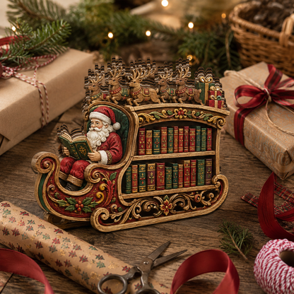 Shineful Santa Sleigh Bookshelf Custom Shape Wooden Block