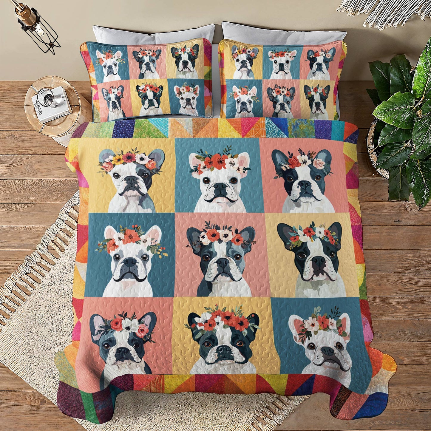 Shineful All Season Quilt 3-Piece Set Floral Frenchie