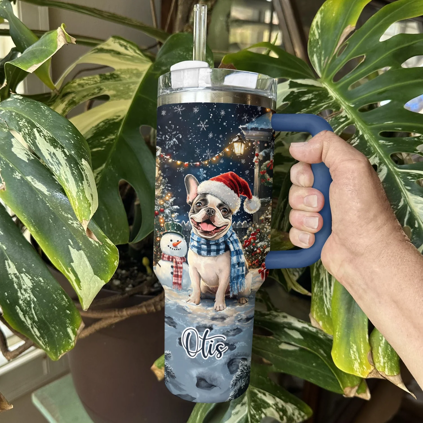 Shineful Tumbler Personalized Frenchie Winter Wonderland