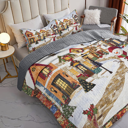 Shineful All Season Quilt 3-Piece Set Festive Snowman Village