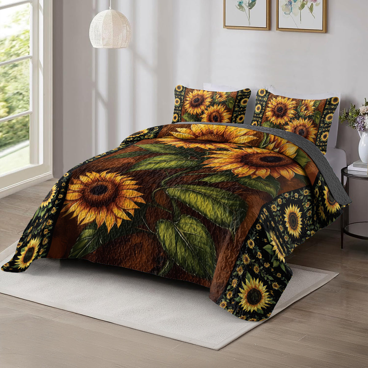 Shineful All Season Quilt 3-Piece Set Sunflower Garden v1