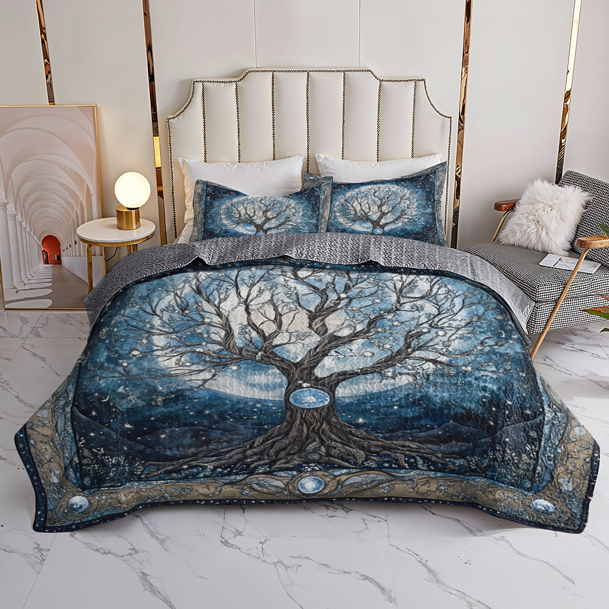 Shineful All Season Quilt 3-Piece Set Moonlit Tree Of Life