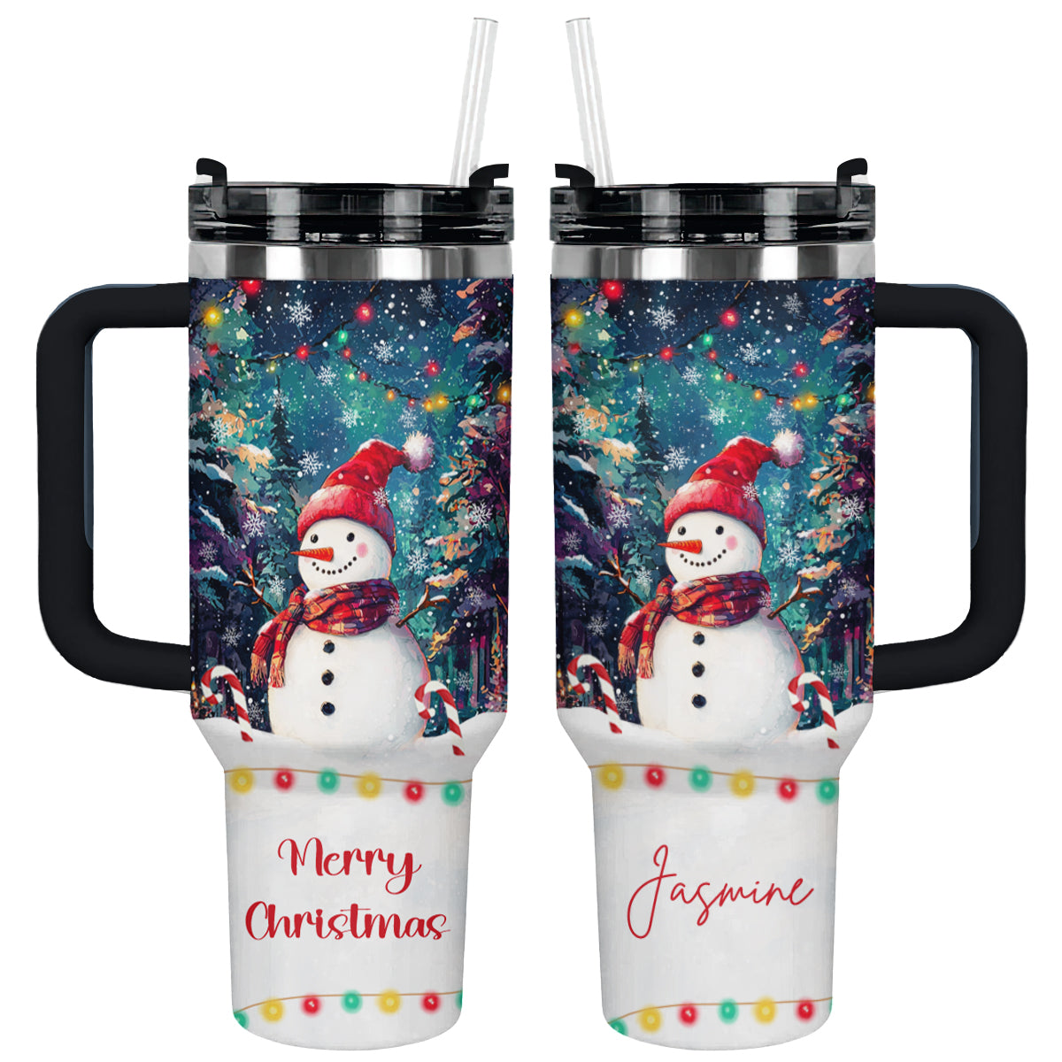 Shineful Tumbler Personalized Snowman Under Christmas Light