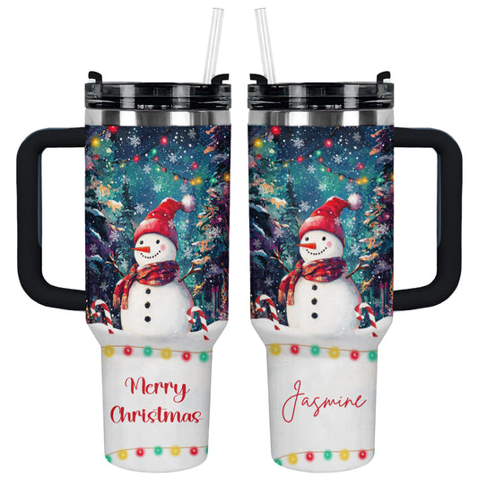 Shineful Tumbler Personalized Snowman Under Christmas Light