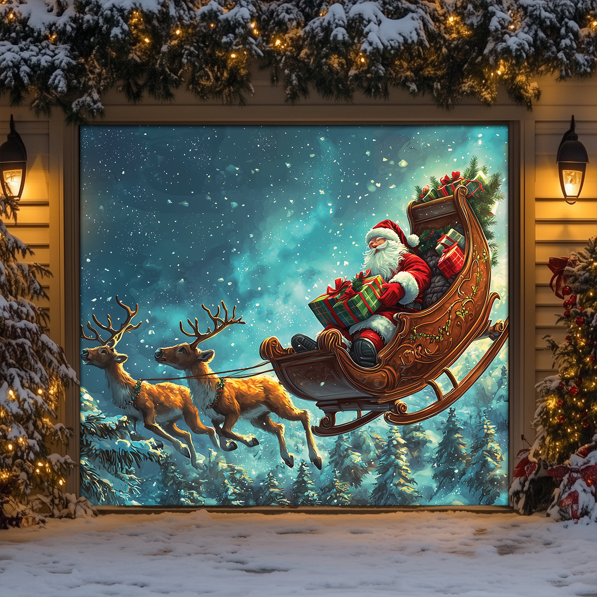 Shineful Garage Door Banner Decoration Magic Santa's Sleigh