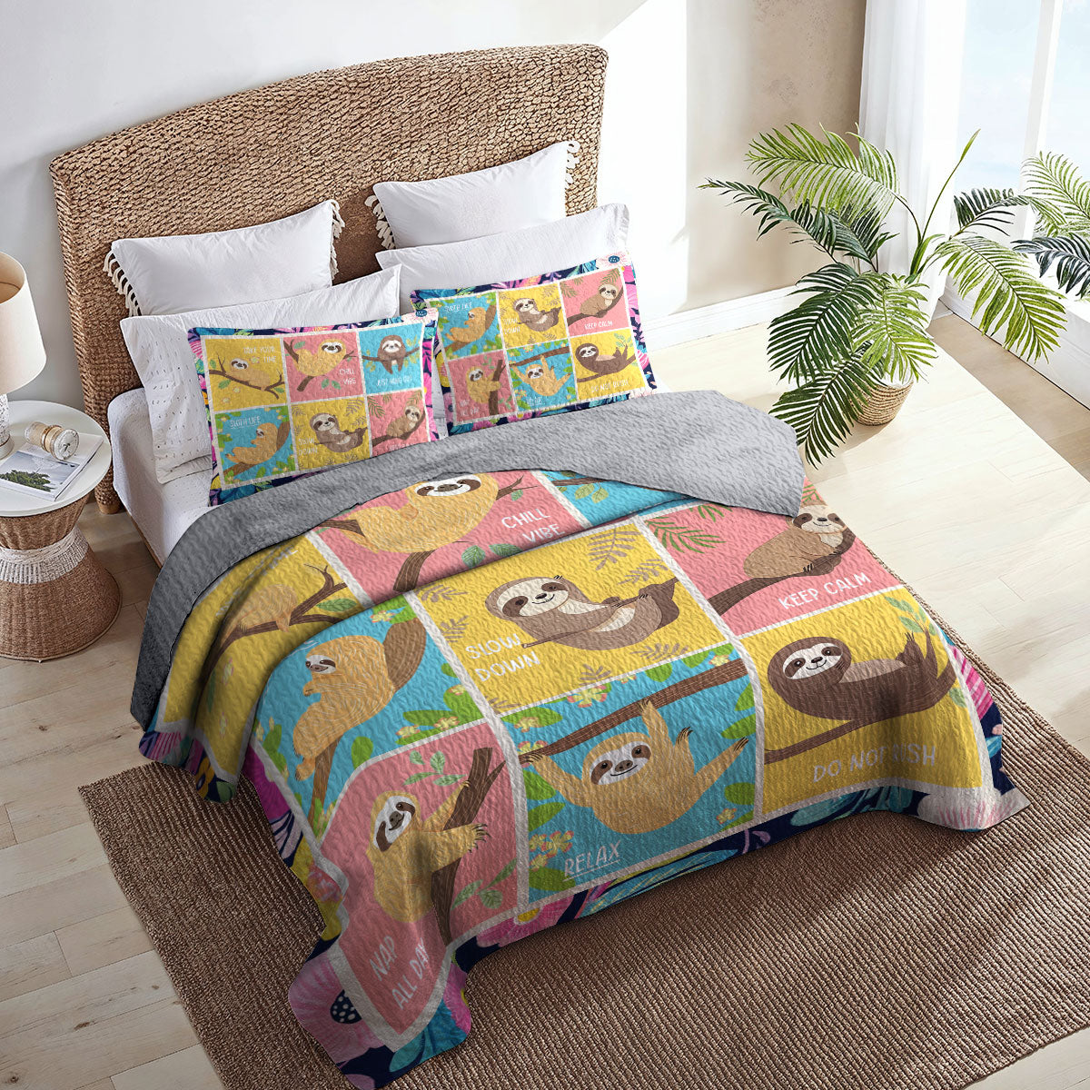 Shineful All Season Quilt 3-Piece Set Sloth Relax