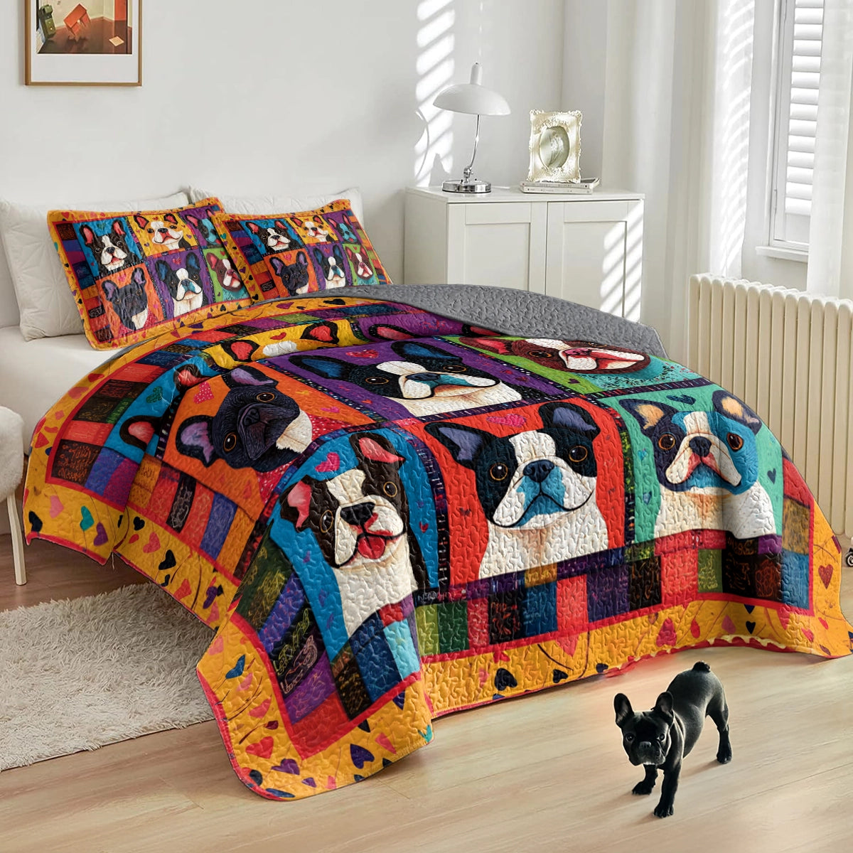 Shineful All Season Quilt 3-Piece Set French Bulldog Puppy Pop Art