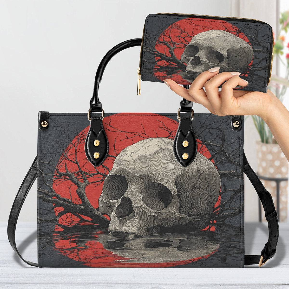 Shineful Leather Bag Red Eclipse Skull