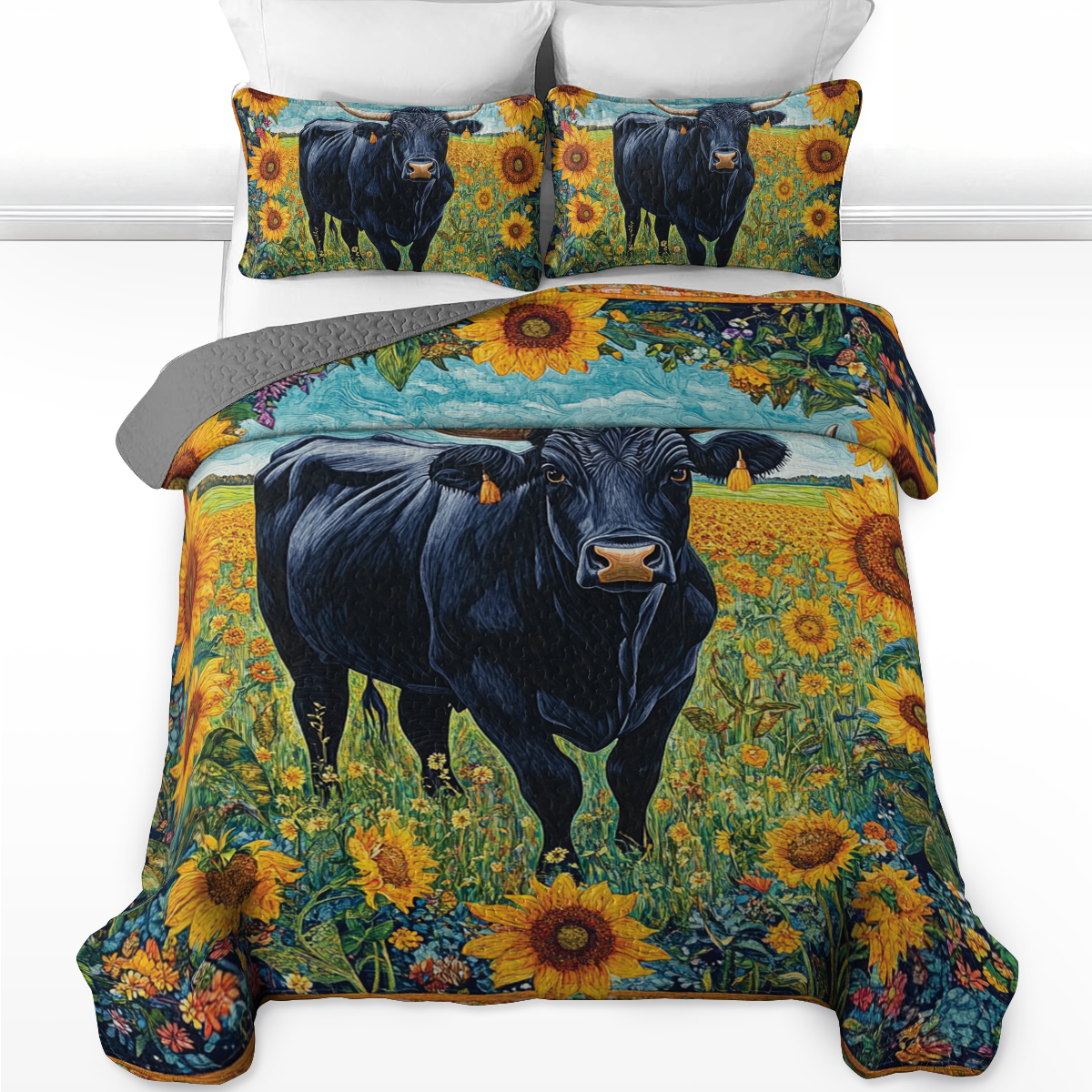 Shineful All Season Quilt 3-Piece Set - Angus With Sunflowers