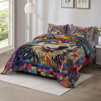 Shineful All Season Quilt 3-Piece Set Colorful Wolf