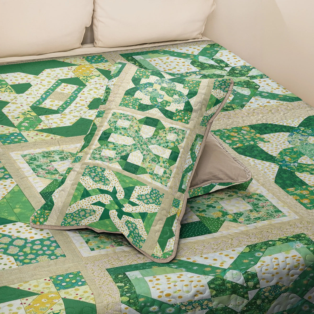 Shineful All Season Quilt 3-Piece Set - Green Irish Celtic Charm