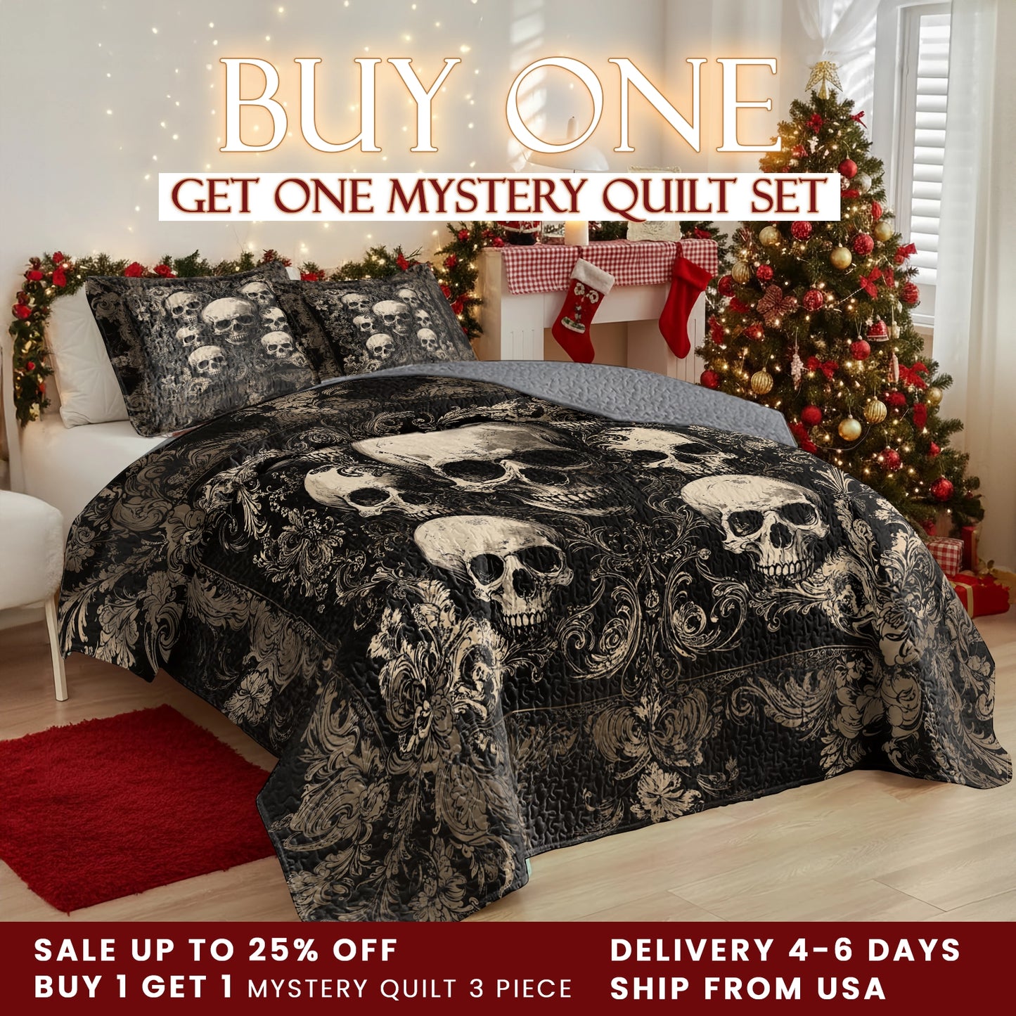 Shineful Quilt 3-Piece Set Gothic Skull Majesty