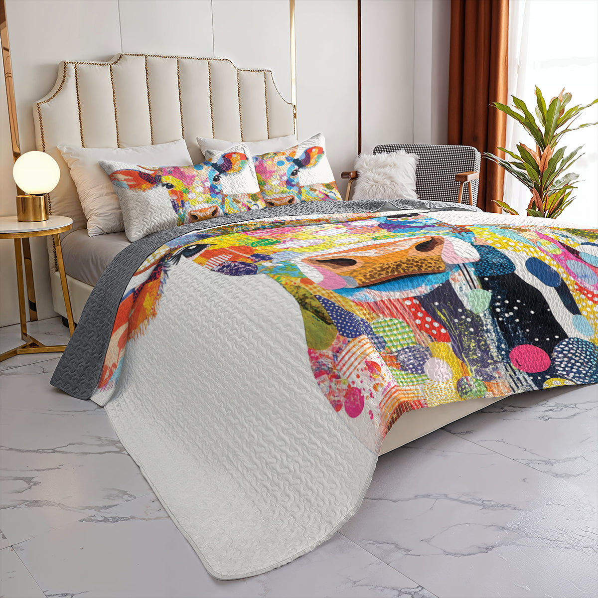 Shineful All Season Quilt 3-Piece Set Colorful Cow