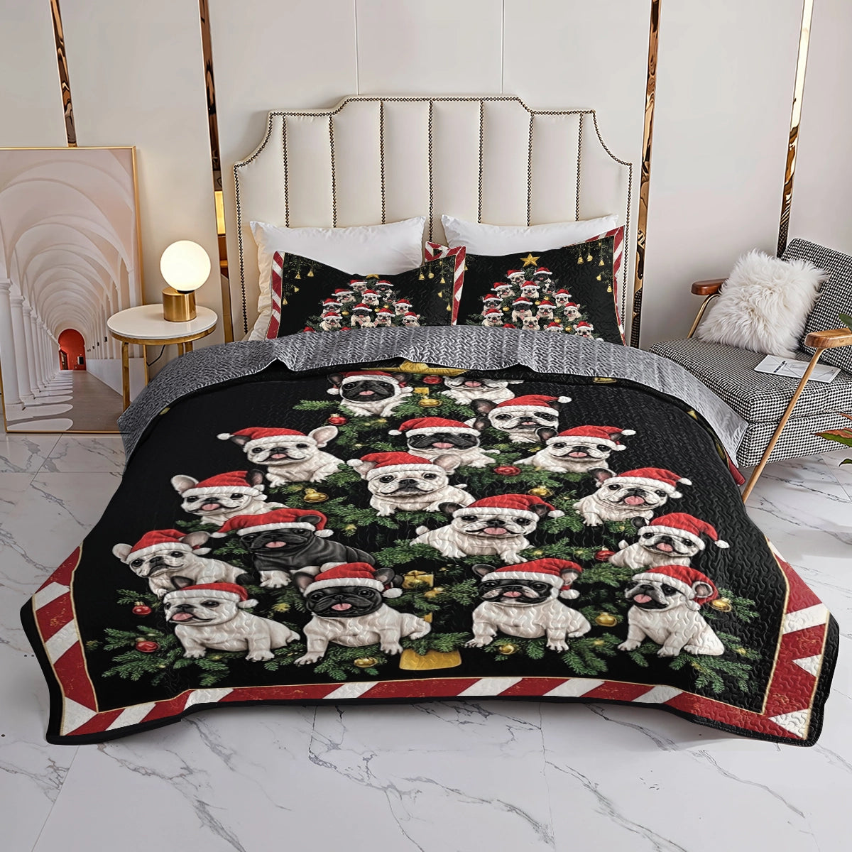 Shineful All Season Quilt 3-Piece Set - Frenchie Christmas Tree
