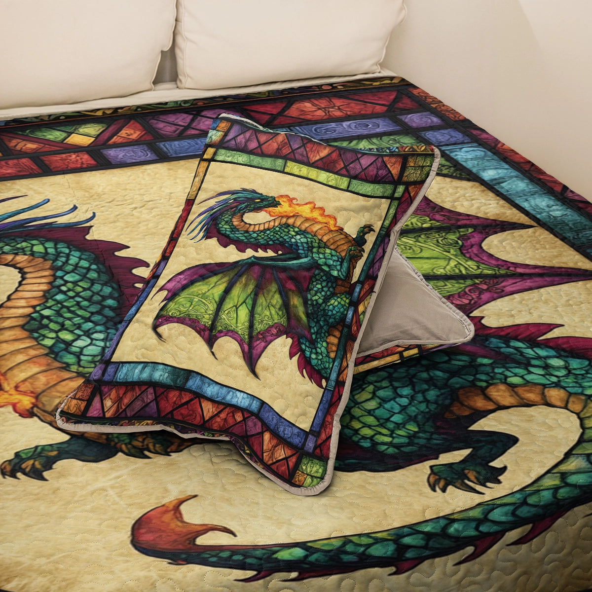 Shineful All Season Quilt 3-Piece Set - Mystic Flames Dragon