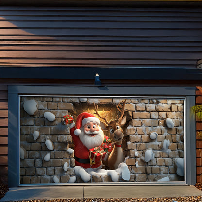 Shineful Garage Door Banner Decoration - 3D Santa & Reindeer