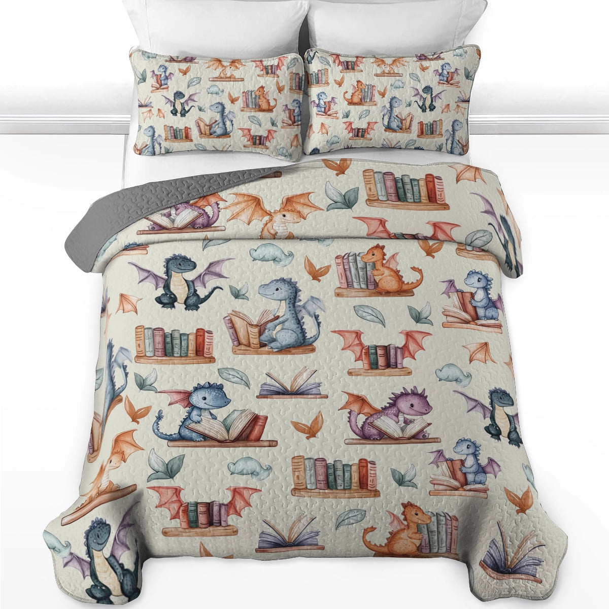 Shineful All Season Quilt 3-Piece Set Reading Dragons