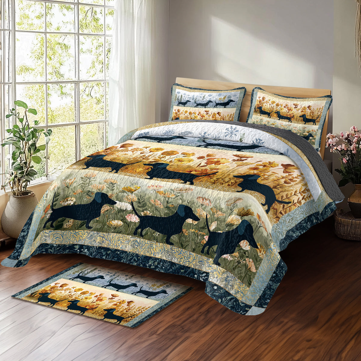 Shineful All Season Quilt 3-Piece Set Dachshund Meadow