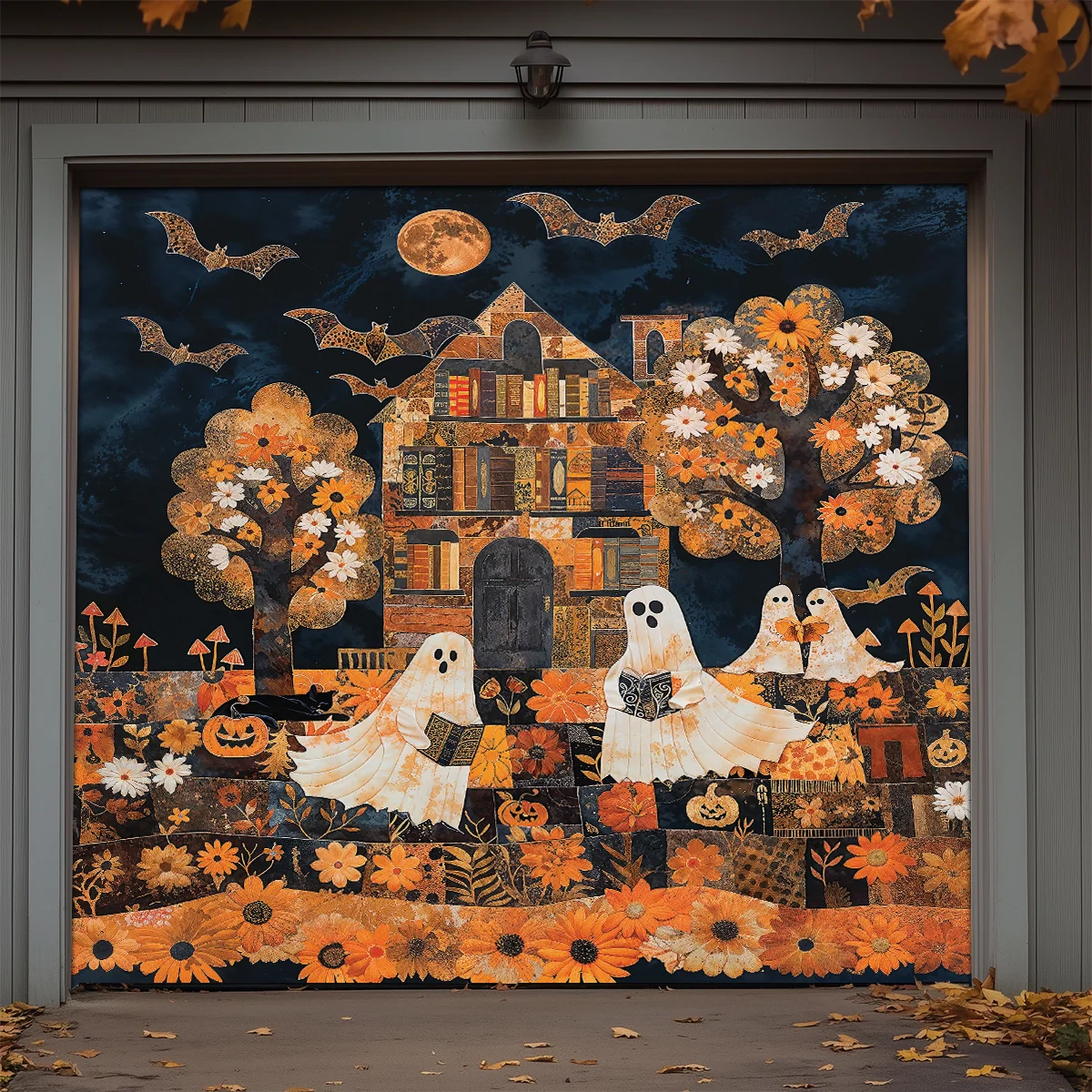 Shineful Garage Door Banner Decoration - Ghostly Books House