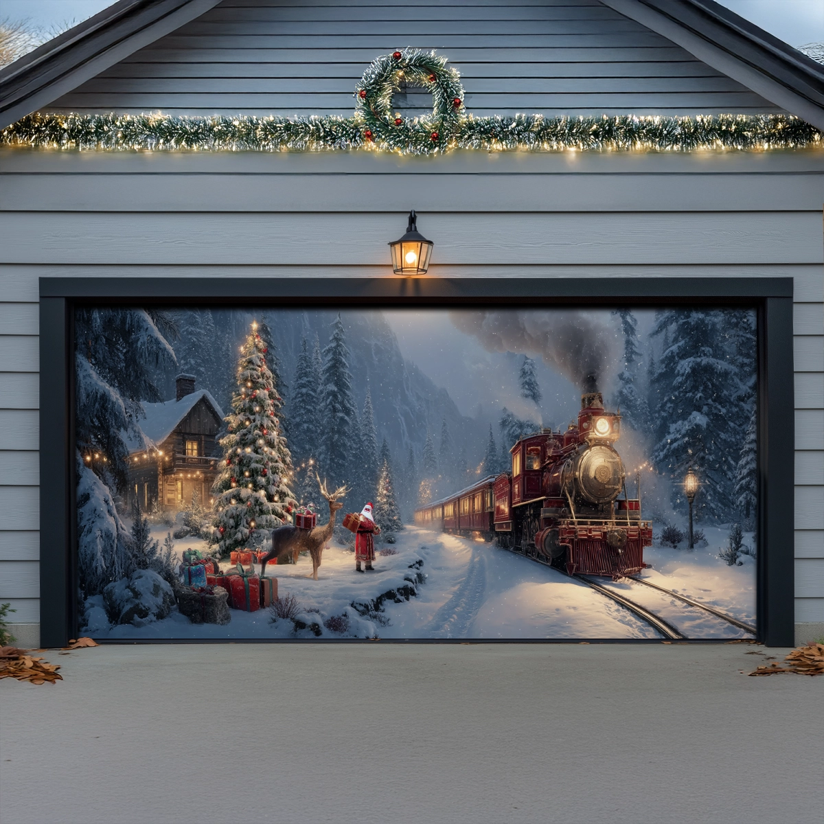 Shineful Garage Door Banner Decoration Christmas Cabin Express