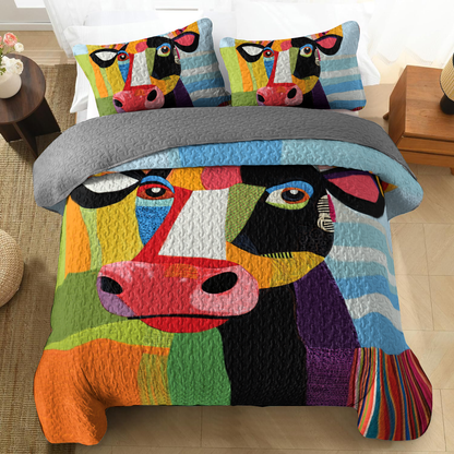Shineful All Season Quilt 3-Piece Set - Colorful Cow