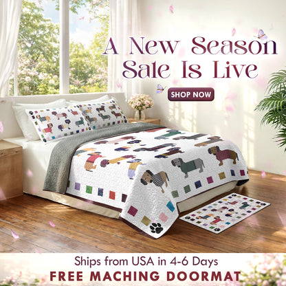 Shineful Quilt 3-Piece Set Dachshund Paws and Patches