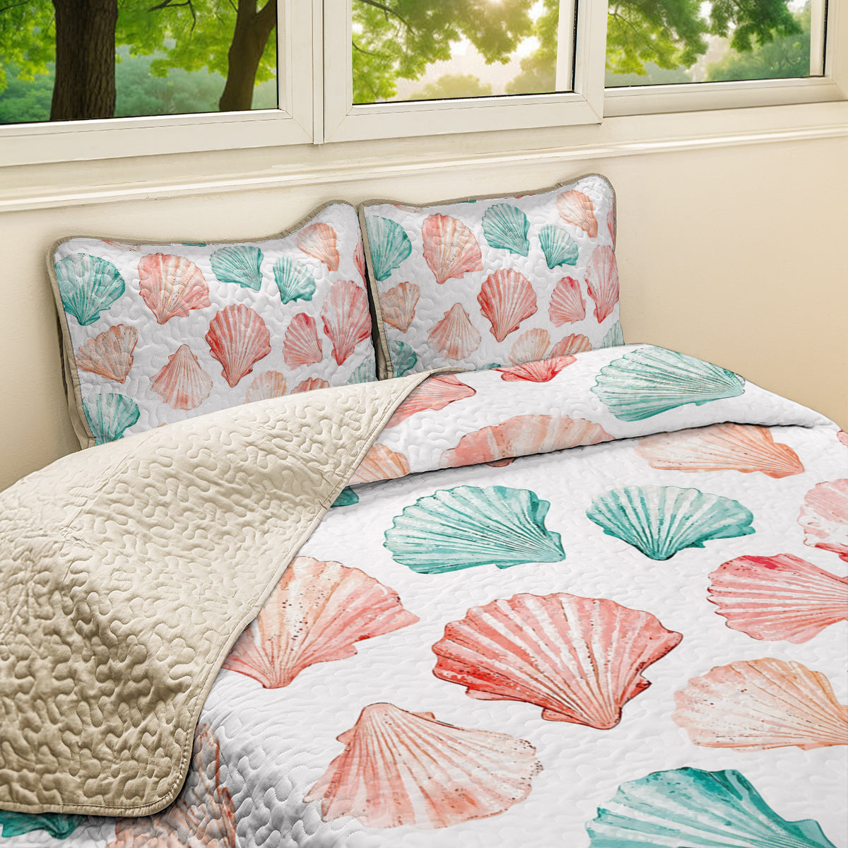 Shineful All Season Quilt 3-Piece Set Ocean Seashell