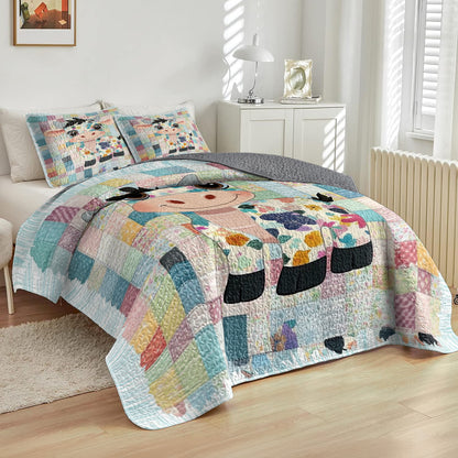 Shineful All Season Quilt 3-Piece Set Adorable Patchwork Cow