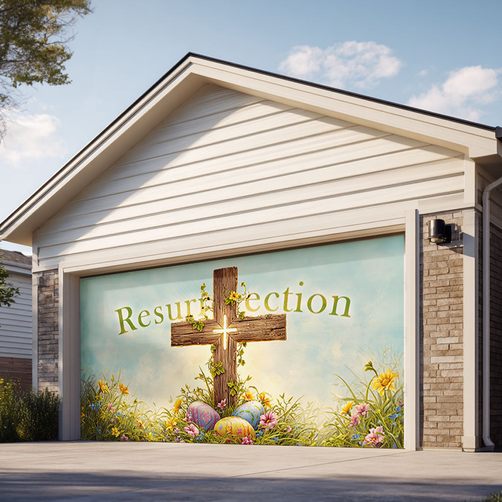 Shineful Garage Door Banner Decoration Resurrection Cross