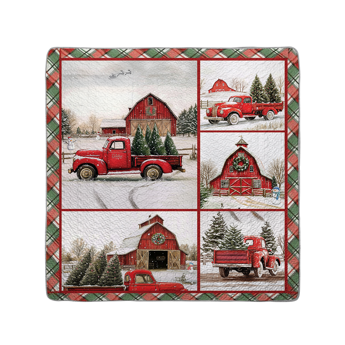 Shineful All Season Quilt 3-Piece Set Vintage Red Truck Christmas