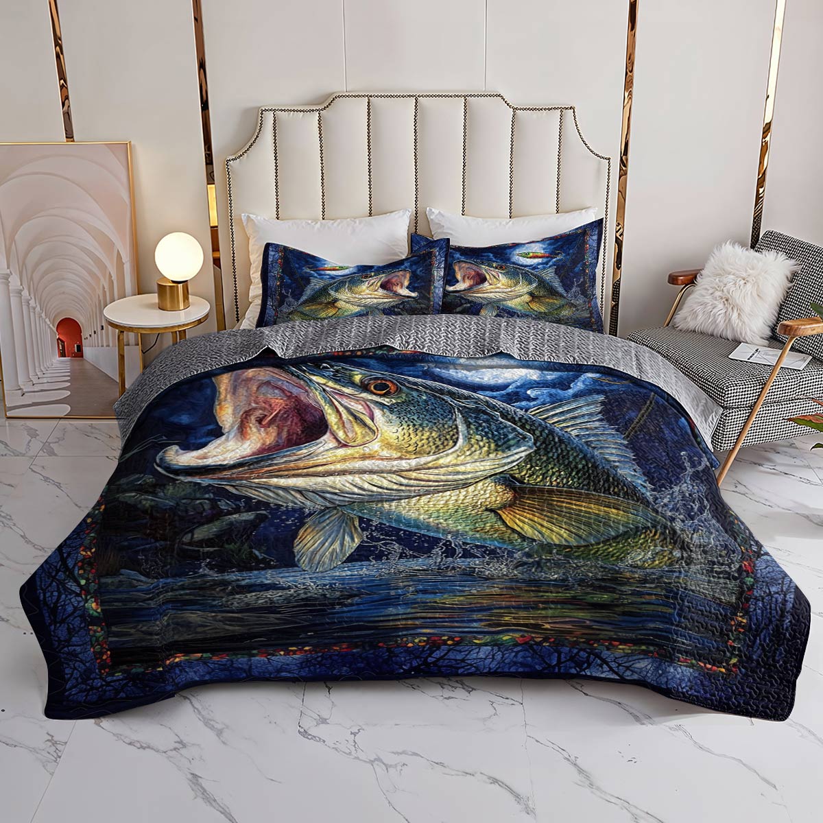 Shineful All Season Quilt 3-Piece Set Stateliness Largemouth Bass
