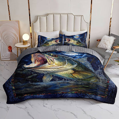 Shineful All Season Quilt 3-Piece Set Stateliness Largemouth Bass