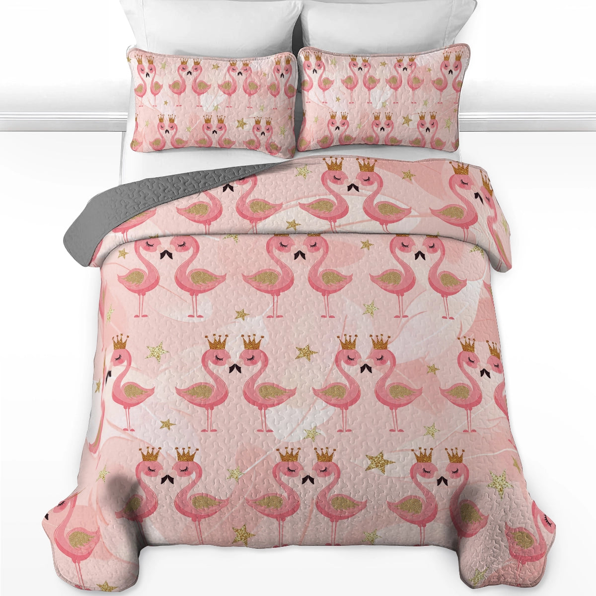 Shineful All Season Quilt 3-Piece Set - Princess Flamingo Dreams
