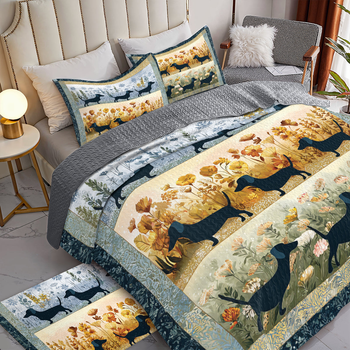 Shineful All Season Quilt 3-Piece Set Dachshund Meadow