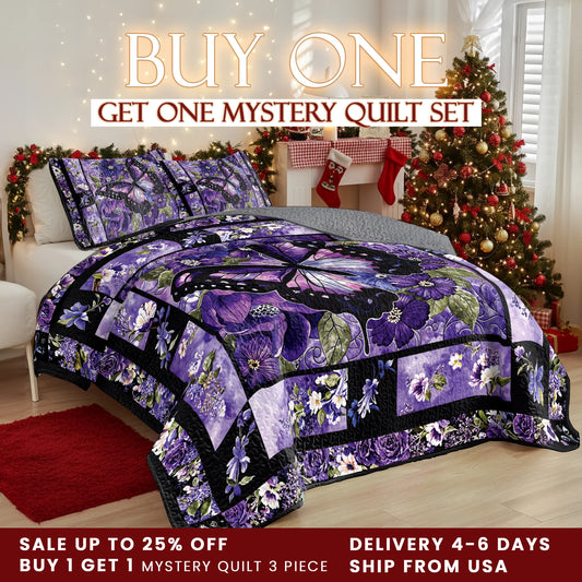 Shineful Quilt 3-Piece Set Gorgeous Purple Butterfly Flowers