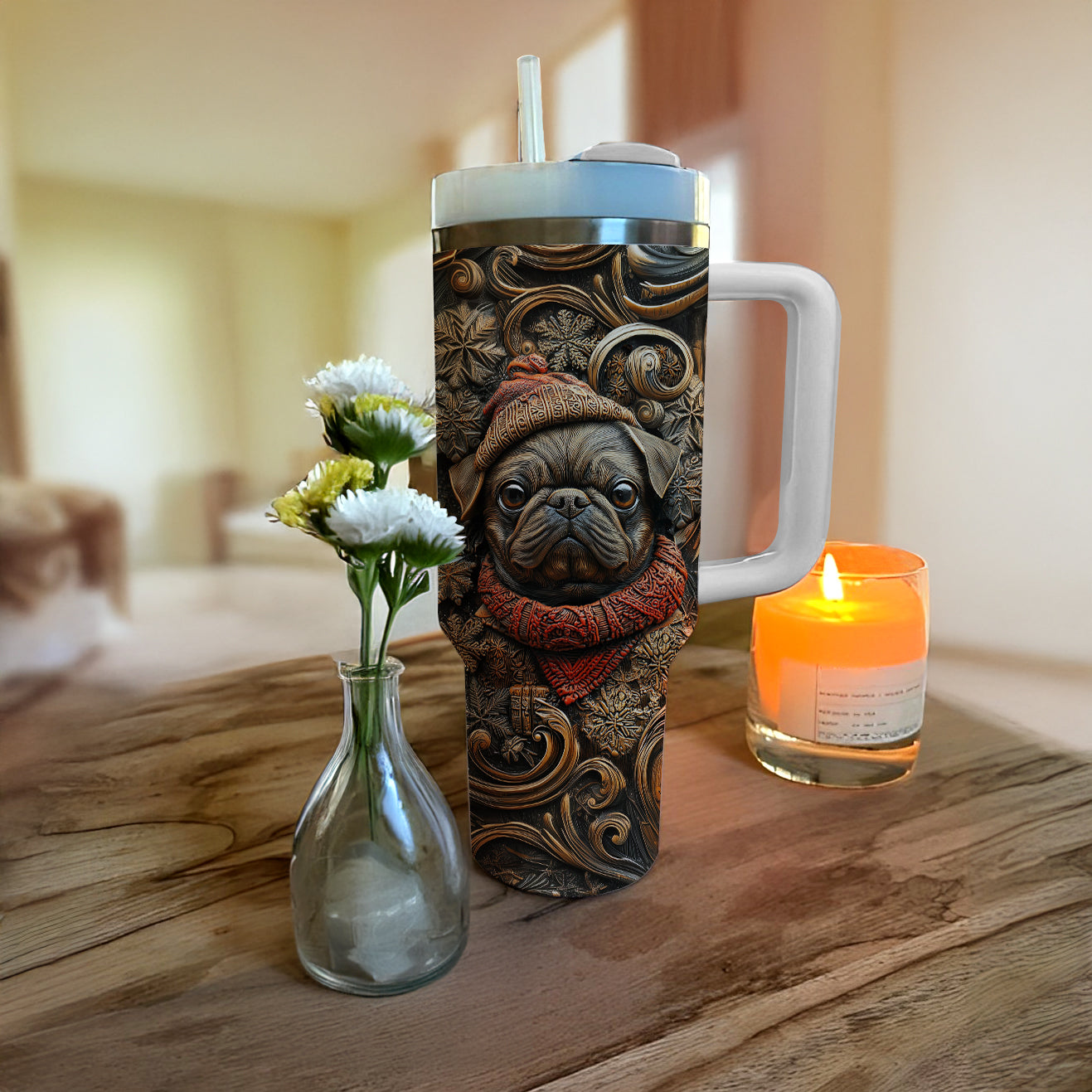 Shineful Glossy Tumbler Wooden Christmas Pug