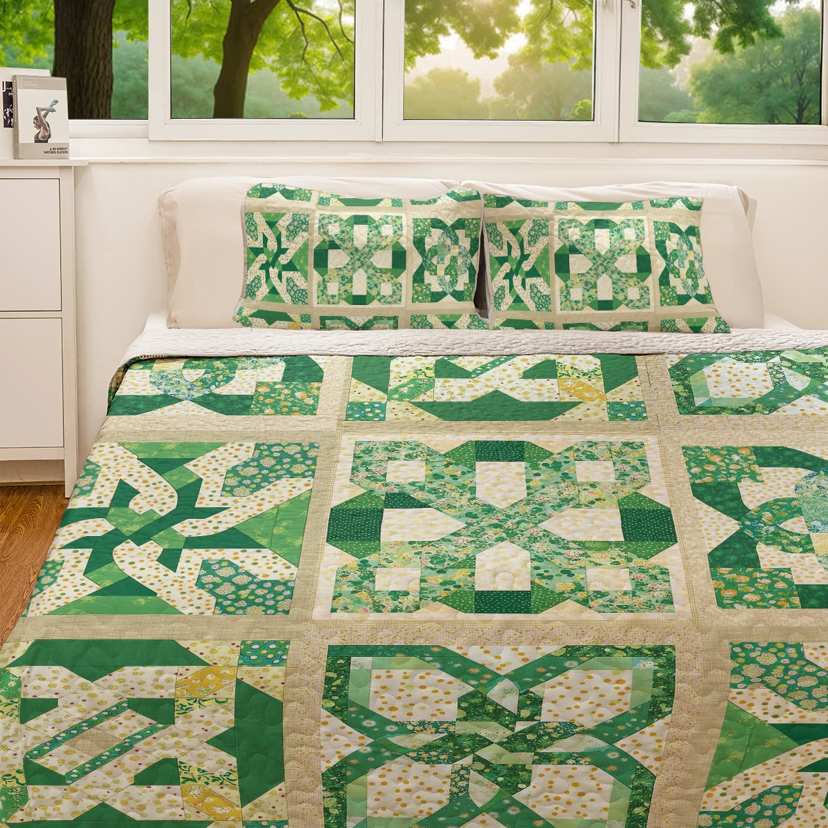Shineful All Season Quilt 3-Piece Set - Green Irish Celtic Charm