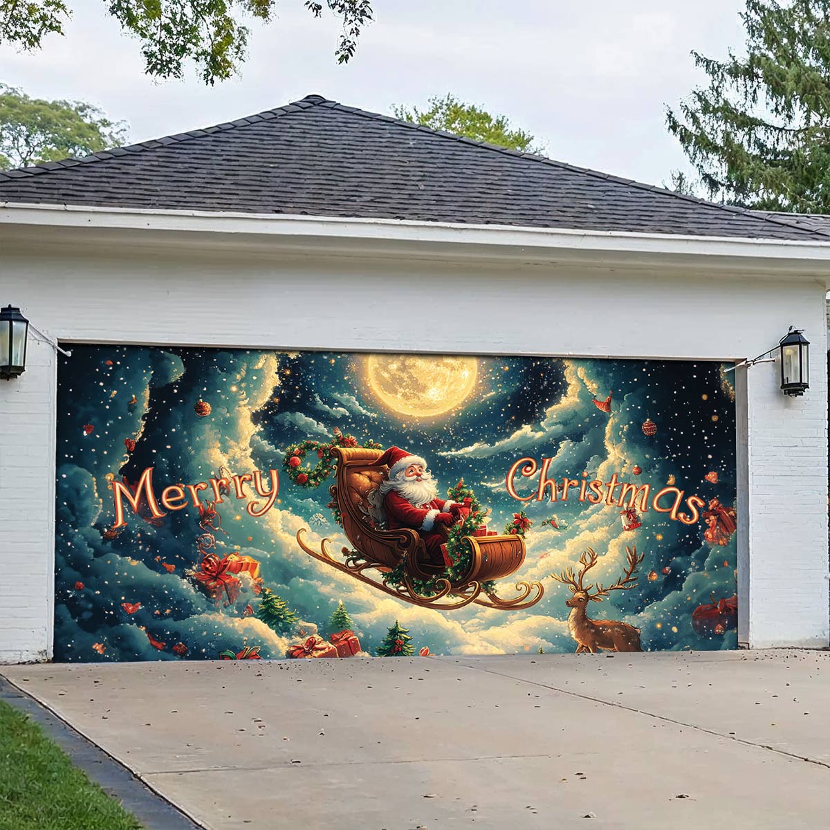 Shineful Garage Door Banner Decoration  Santa's Magical Sleigh Ride