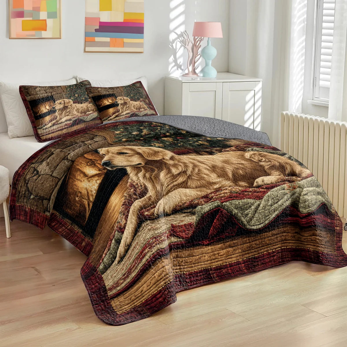 Shineful Quilt 3-Piece Set Golden Retriever Christmas Eve